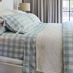 Red Land Cotton Blue Gingham Farmhouse Bed Sheets