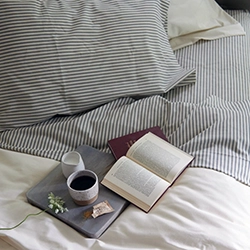 Red Land Cotton Charcoal Ticking Stripe Farmhouse Bed Sheets