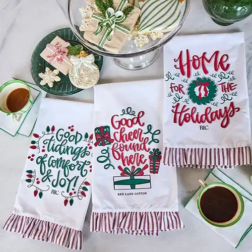 Red Land Cotton Christmas 2025 Tea Towels Made in USA